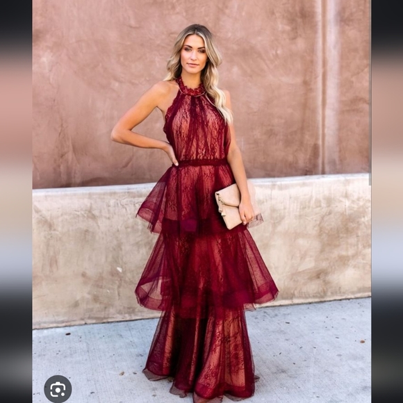 Vici Dresses & Skirts - VICI Dulce Tiered Lace Halter Maxi Gown